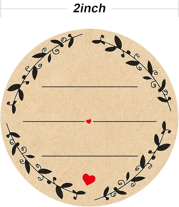 500pcs 2" Label Stickers for Jars and Lids, Wreath Design with 3 Lines for Writing, Kraft Sticker Labels Pantry Labels, Mason Jar Labels Canning Labels Bottle Labels