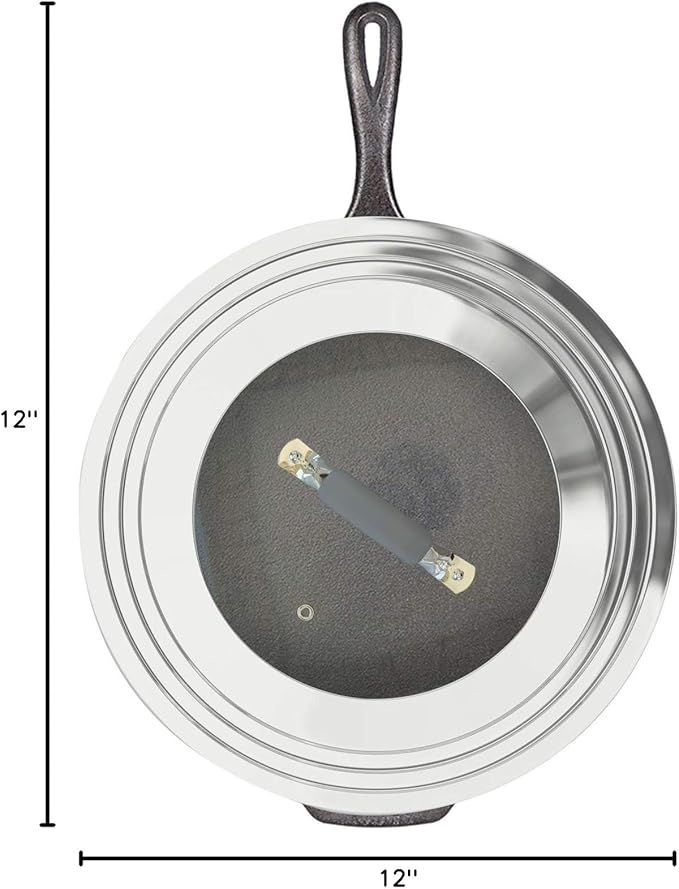 Universal Pans Pots Lid Cover Fit All 8.25 Inch to 12 Inch Pots/Pans/Woks Stainless Steel and Glass Lid with Heat Resistant Knob, Gray