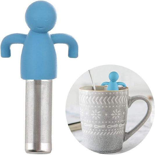 Leden Tea Infuser Cute Tea Strainer for Loose Tea Fine Mesh Stainless Steel Tea Ball Steeper & Diffuser with Silicone Lid for Tea Cup & Mug, with Cleaning Brush Blue