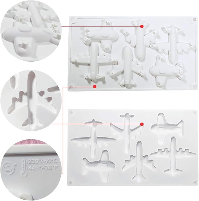 OCPO KITCHEN Airplane Silicone Molds for Baking Mousse Cake, French Dessert, Pastry, Ice Cream, Cake Decoration Mold, 3D Airplane Shape (6-Cavity)