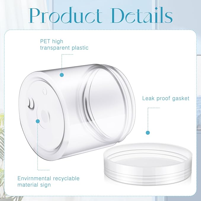 SATINIOR 6 Pack Plastic Container with Lids Small Jars Wide Mouth Round Airtight Leak Proof Container for Travel Storage, Cosmetic,eye Shadow, Nails, Paint, Jewelry(Clear,6 oz)