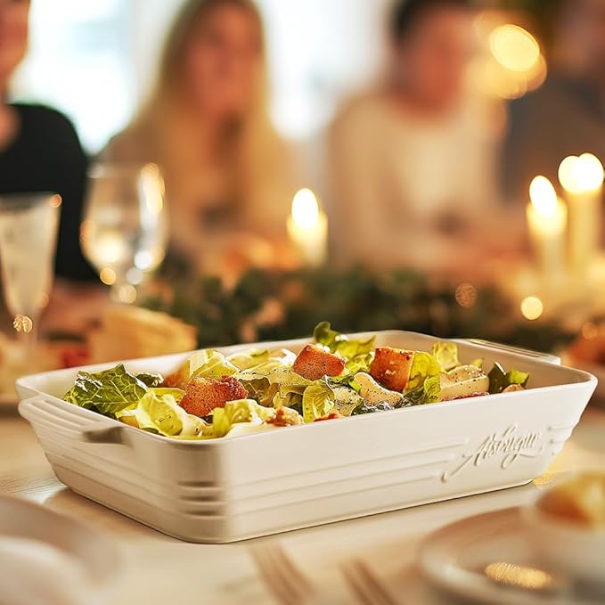 Casserole Dishes for Oven,9x13 Ceramic Baking Dish,4.2 Quarts Large Lasagna Pan with Handles Deep and Large Capacity,Durable Bakeware for Lasagna, Home Decor, Wedding Gift, White