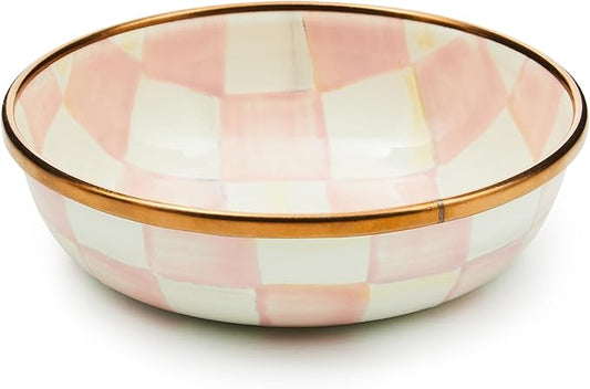 MACKENZIE-CHILDS Enamel Dipping Bowl, Small Serving Bowl for Entertaining, Pink-and-White Rosy Check
