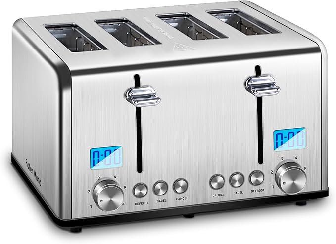 Countdown Stainless Steel 4 Slice Toaster with Bagel, Defrost, Cancel Function, Dual Toaster, Extra Wide Slots, 6 Shade Settings, Removable Crumb Trays, 1650W