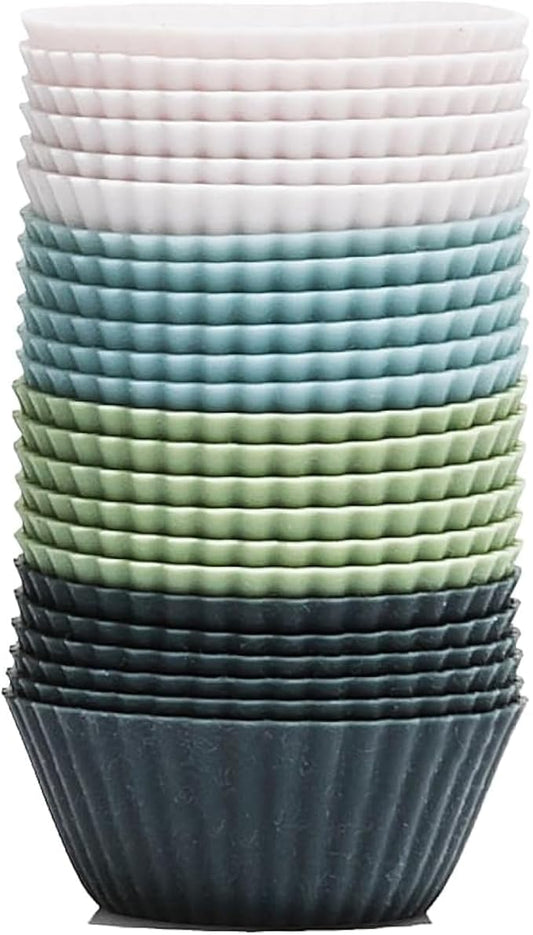 The Silicone Kitchen Reusable Mini Silicone Baking Cup, Non-Toxic, BPA Free, Dishwasher Safe, Mini, 24 Pack, White Blue Green