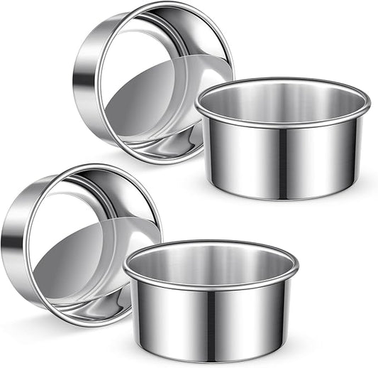 4 Inch Cake Pan Set of 4, Removable Bottom & Easy Releasing Mini Cake Pan, 304 Stainless Steel Round Cake Pan, Leakproof & Nonstick Small Cake Baking Pans, Non-Toxic & Healthy