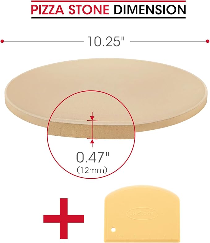 Unicook Round Pizza Stone 10.25 Inch, Small Bread Baking Stone for Oven Grill, Perfect Size for Baking Crisp Crust Personal Pizza, Bread, Cookies and More