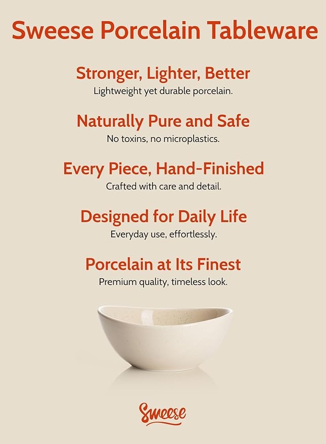 Sweese 5 Inch Porcelain Small 10 oz Bowls Set of 6, for Dessert | Ice cream | Soup | Rice | Fruits | Small Portions - Microwave, Dishwasher, and Oven Safe - Beige