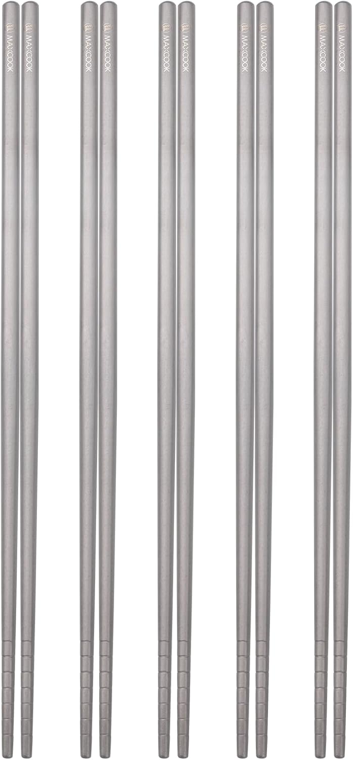 Pure Titanium Metal Chopsticks Reusable 5 Pairs Palillos Chinos Set High-end Tableware, Dishwasher Safe Light and Durable Chopsticks as Gift set