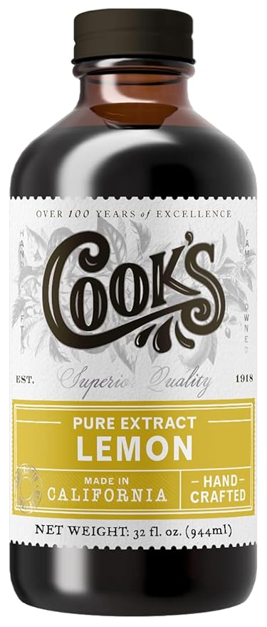 Cook's Pure Lemon Extract, Premium Quality, Cold Pressed Lemon, Sugar Free, Gluten Free, Allergen Free, 32 oz
