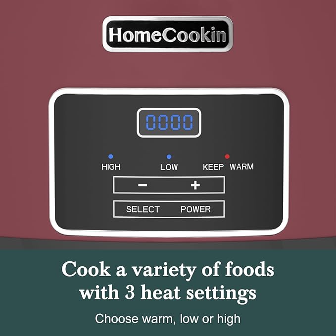 HOMECOOKIN 8-Quart Programmable Slow Cooker with Timer Keep Warm - Small Kitchen Appliance for Family Dinners - Serves 6+ People (Red Shell + White Ceramic Liner)