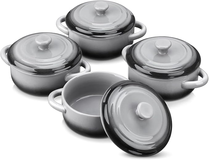 LOVECASA Mini Cocotte with Lid,12 OZ Small Casserole Dish for Oven,Mini Casserole Dish,Individual Ramekins with Lids,Oven, Microwave & Dishwasher Safe,Set of 4