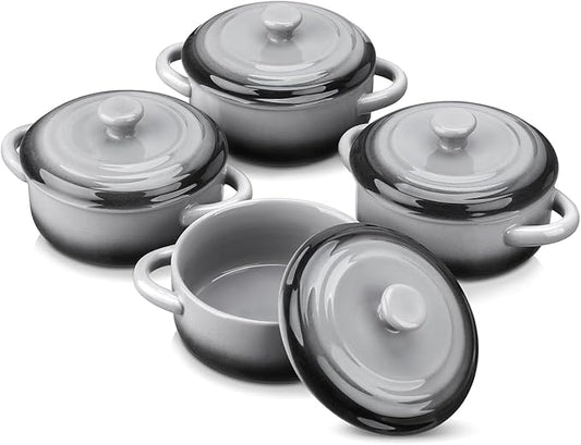LOVECASA Mini Cocotte with Lid,12 OZ Small Casserole Dish for Oven,Mini Casserole Dish,Individual Ramekins with Lids,Oven, Microwave & Dishwasher Safe,Set of 4