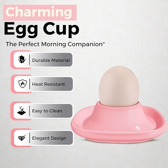Flexzion Egg Cups for Soft Boiled Eggs - Set of 6 Ceramic Egg Holder - Stackable Egg Coddler Cups with Base for Serving, Breakfast, Brunch - Kitchen Table Decor, Pink