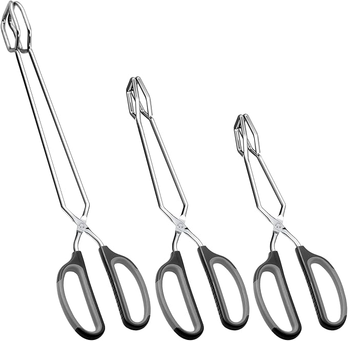 Stainless Steel Scissor Tongs Cooking Tongs Set, Set of 3 (Black Handle, 10" 12" 16")