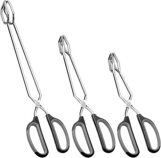 Stainless Steel Scissor Tongs Cooking Tongs Set, Set of 3 (Black Handle, 10" 12" 16")