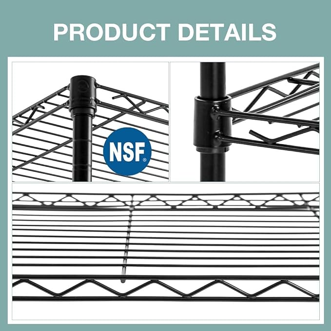 FDW 14Dx24Wx60H Wire Rack 5 Shelf Storage Unit Wire Shelving Unit Metal Shelf Organizer Heavy Duty Certification Commercial Grade Rack Utility for Bathroom Office Kitchen (Black)