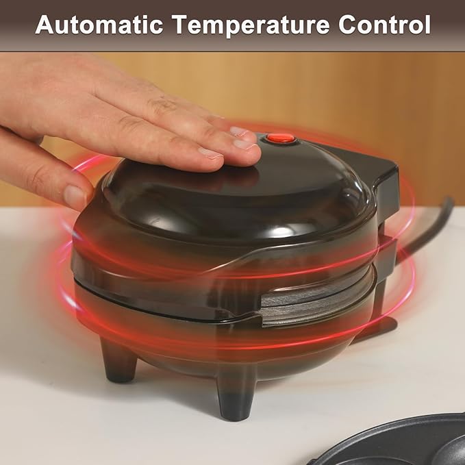 Mini Waffles Maker with 6 Removable Plates, 3 in 1 Small Waffle Maker Mini- Waffle, Heart Waffle, Donut, 4.5" Non Stick Waffle Iron for Kids and Families, Black