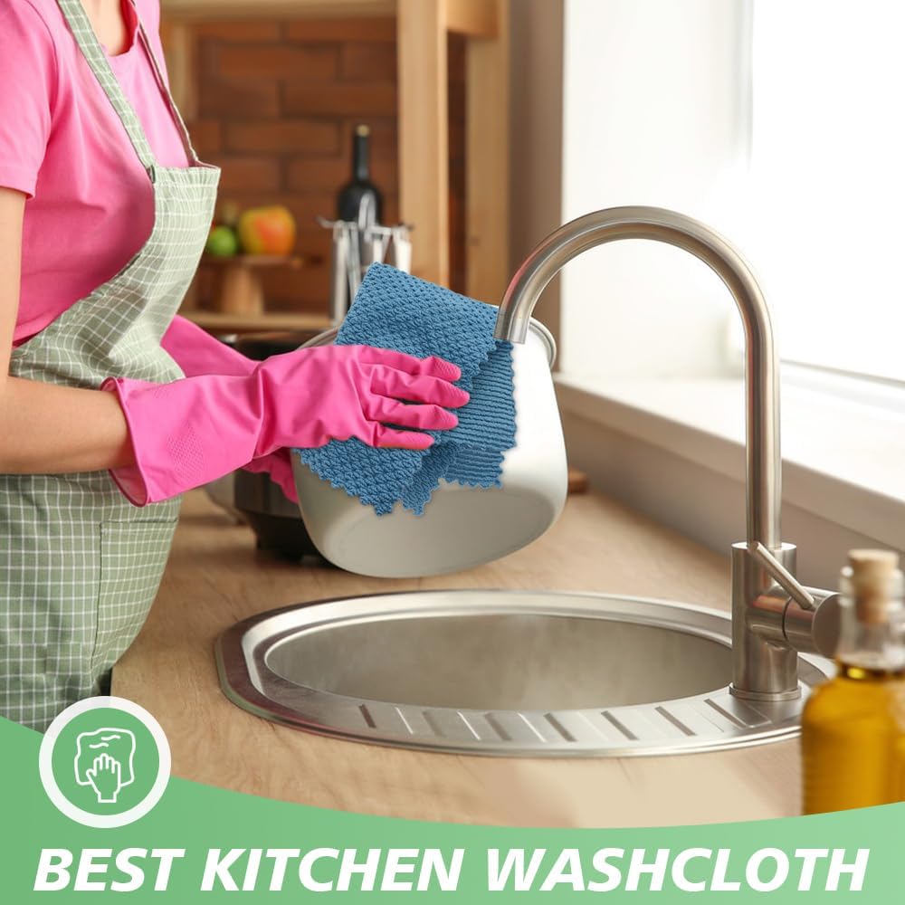 SINLAND Microfiber Dish Cloth for Washing Dishes Rags Best Kitchen Washcloth Cleaning Cloths with Poly Scour Side Popcorn Texture 5 Color Assorted 12Inchx12Inch 5 Pack