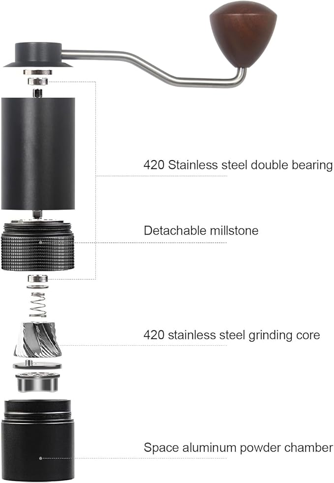 Manual Coffee Grinder - Precision CNC Stainless Steel Burr Grinder with Adjustable Settings, Black, Double Bearings for Smooth Grinding - Ideal for Home, Office, and Camping Espresso Enthusiasts BLACK