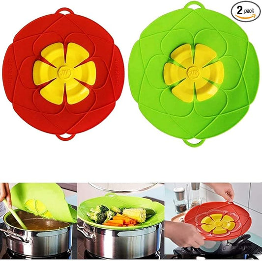2 Pack Spill Stopper Lid Cover, 10.2 inch and 11 inch, Boil Over ‎Spill Stopper, Microwave Splatter Food Cover, BPA-Free Silicone Lids and Dishwasher Safe, for Home Kitchen