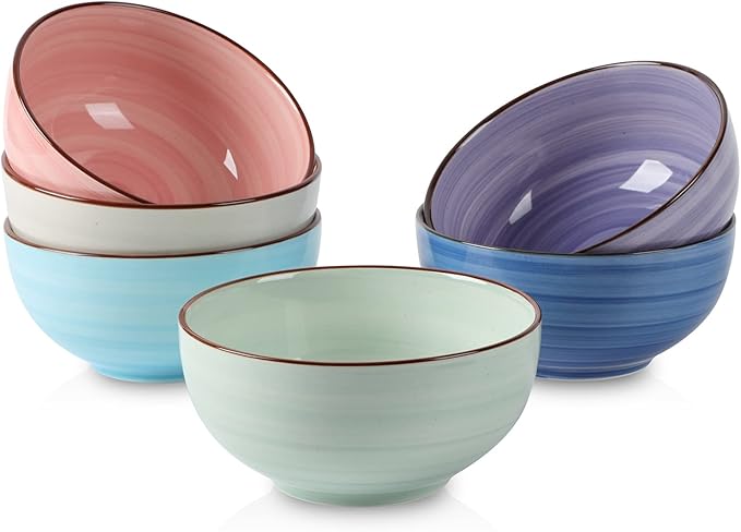 Selamica Ceramic 24 Oz Cereal Bowls Set, Deep Soup Bowls, 5.9 Inch Porcelain Kitchen Bowls for Pasta Salad Dessert Oatmeal Ramen, Microwave Dishwasher Safe, Set of 6, Gradient Color