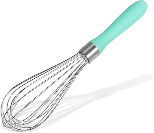 18/8 Stainless Steel Balloon Whisk, Doosu Kitchen Whisk for Cooking Handheld Egg Beater with Rust-Proof Sturdy Wires & Non-Slip Silicone Handle for Beating, Stirring, Blending (8 Wires, Aqua Sky)