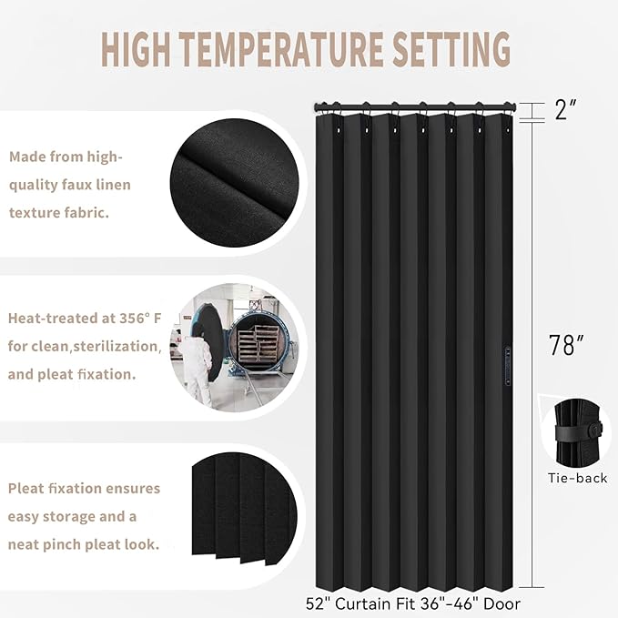 Vatge Doorway Curtains Privacy - Black Curtains for Closets Without Doors Room Divider for Doorway, Hanging Privacy Curtain Wall for Room Separation,1 Panel with Tieback, W52 x L78, Black