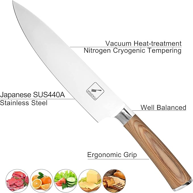 imarku Chef Knife - Pro Kitchen Knife 8 Inch Chef's Knives Japanese SUS440A Stainless Steel Sharp Paring Knife with Ergonomic Handle, Golden handle, Best Gifts for Men and Women