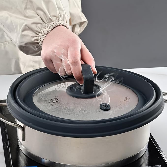 Microwave Splatter Cover Vented Glass Splatter Guard Lid with Collapsible Silicone for Food as Pot Covers 11.8 inch Large Plate for 6 7 8 9 10 11 inch Plate Bowl