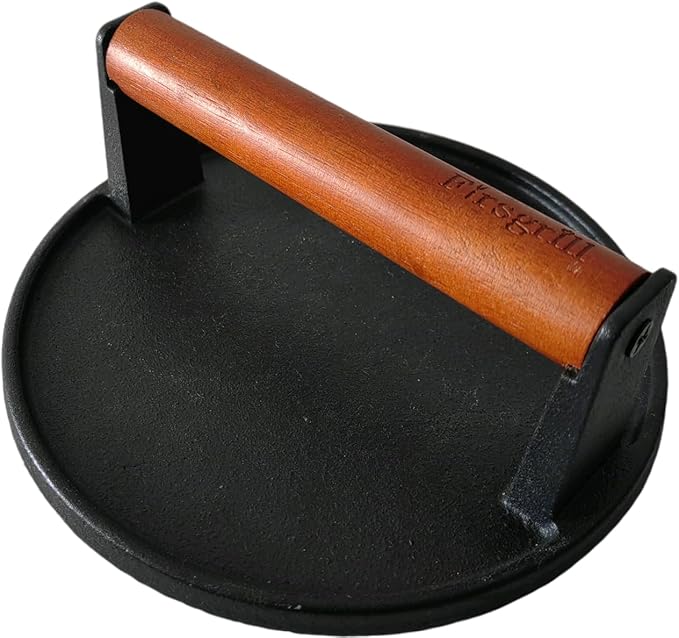 Cast Iron Grill Presses with Wood Handle (Round w Flat Bottom)