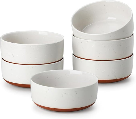 MALACASA Cereal Bowls Set of 6, 24 OZ Ceramic Bowls for Kitchen, Soup Bowl Breakfast Bowls, Dishwasher Microwave Safe, Khaki White, Series TARA