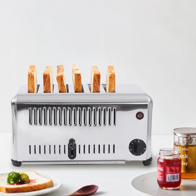Commercial Toaster 6 Slices Stainless Steel Pop-Up Electric Toaster Machine Cool Touch Toaster Countertop Toaster 6 Slice 5 Minutes Timier Rapid Toaster w/Tray Restaurant