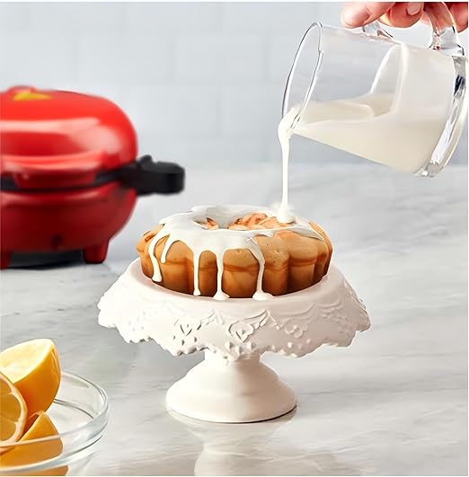 Cake Maker Machine for Lava Cake, Mini Donuts, Waffles, Pancakes - Breakfast, Snacks, Desserts - Non-stick Surface, Double-sided Heating, Red