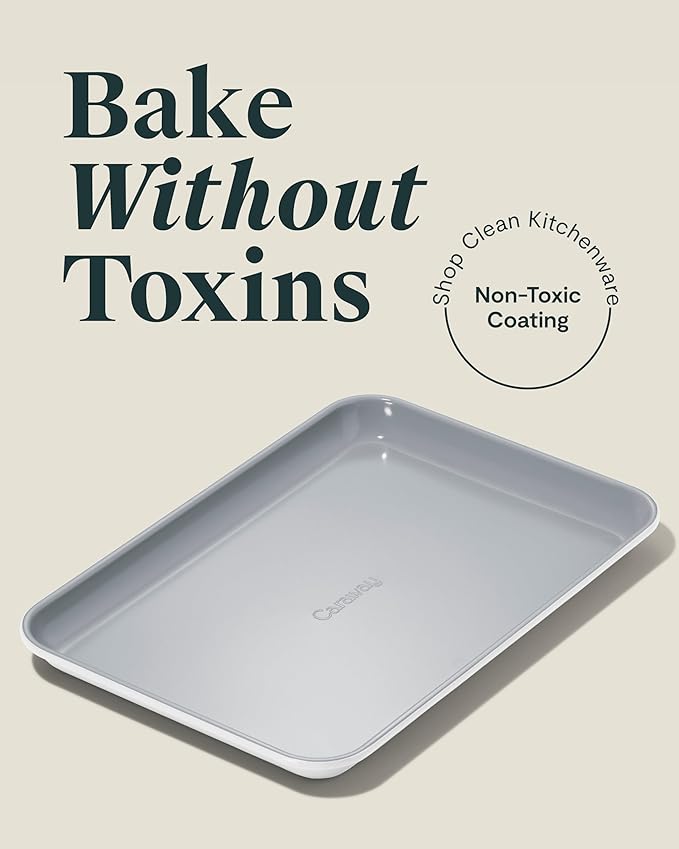 Caraway Nonstick Ceramic Small Baking Sheet (9x13”) – Non-Toxic, PTFE & PFOA Free – Oven Safe – Aluminized Steel Core – Mini Sheet Pan for Baking, Roasting & More - White