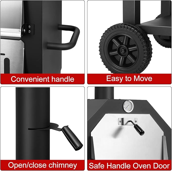 EDOSTORY Outdoor Pizza Oven, Wood Fired for Outside, Patio Maker With Stone, Peel, Grill Rack, and Waterproof Cover for Backyard Camping