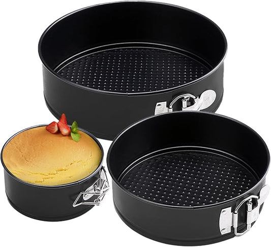 SHIKORI Cake Pan Set for Baking, Non-Stick Springform Pans Set of 3 (4, 7, 9 inch), Round Cake Pans,Cheesecake Pan, Leak-Proof Cake Pans with Removable Bottom-Black 3 Pcs