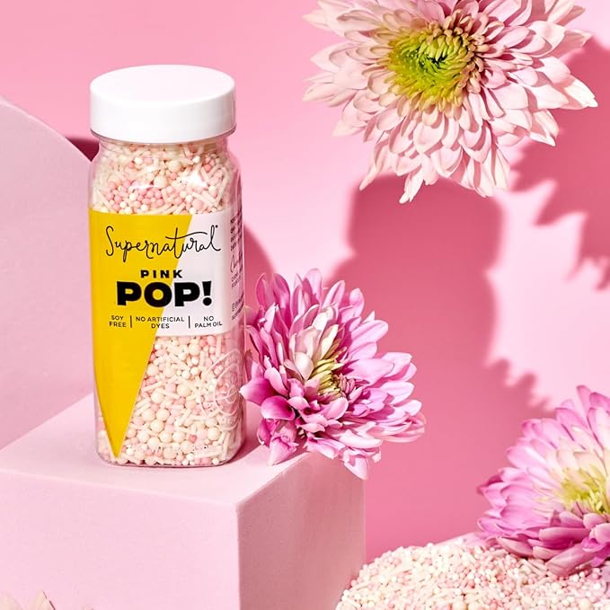 Pink Pop! Natural Nonpareils Sprinkles by Supernatural, No Artificial Dyes, Soy Free, Gluten Free, Vegan, 3oz