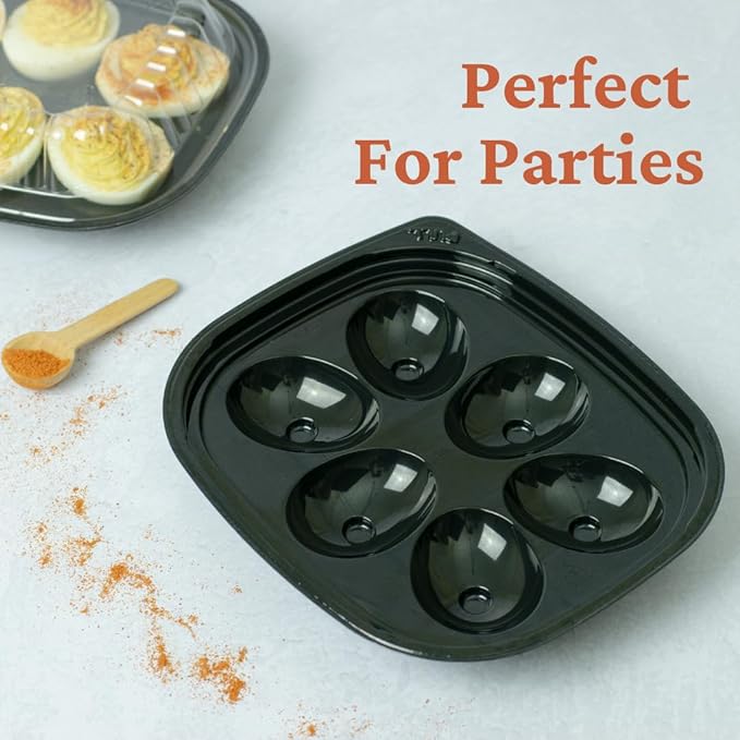 16 Pack - Disposable Deviled Egg Containers with Lid – Plastic Deviled Egg Trays – For 6 Egg Halves