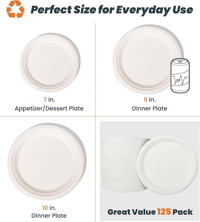 100% Compostable Paper Plates - 10 Inch, Bulk 300 Count - Disposable, Heavy Duty, Biodegradable Plates Made of Bagasse - Eco-Friendly, Large Size (White)