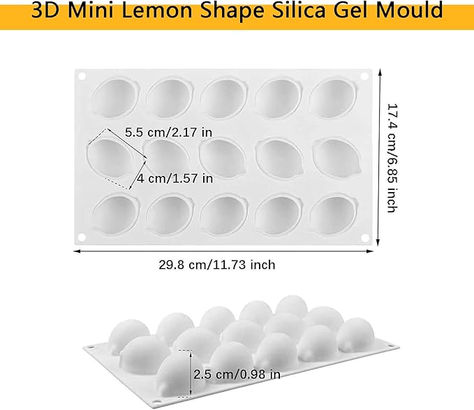 OCPO KITCHEN Lemons Silicone Mold for Baking Mousse Cake, Candy, Chocolate Dessert, Pastry, Ice Cream, Pudding, Lemon (15-Cavity)