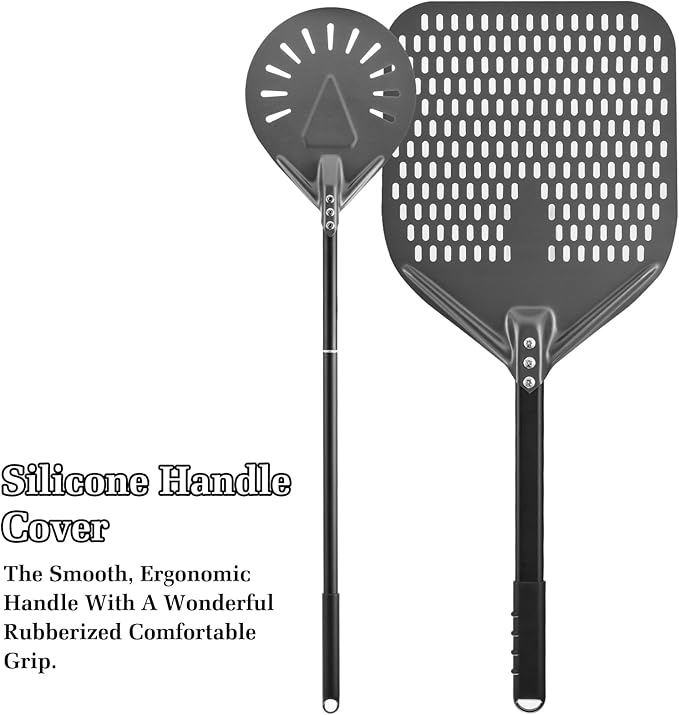 12 Inch + 9 Inch Perforated Pizza Peel Set, Pizza Turning Peel with Metal Handle, Pizza Spatula Paddle for Homemade Pizza Oven Accessories