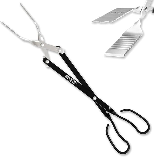 BBQCroc 3 in 1 Barbecue Tool 21-inch - Extra Light and Long Tongs, Spatula and Grill Scraper (Black)