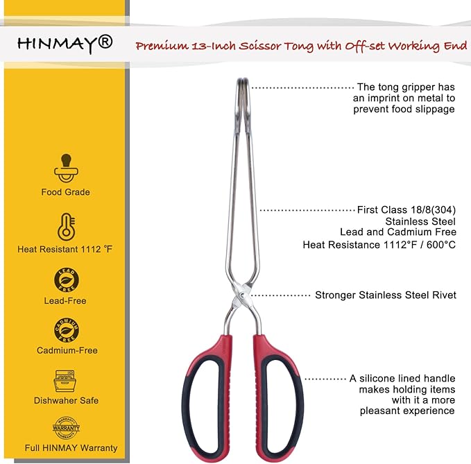 13-Inch Stainless Steel Scissor Tongs with Comfort-Grip Handle