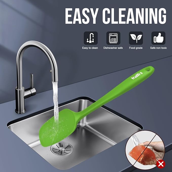 Walfos Silicone Spatula -600°F Heat Resistant Kitchen Scraper Spatulas, Strong Steel Core and One-Pieces Design, for Cooking Mixing Baking - BPA Free and Dishwasher Safe, Multicolor set of 5