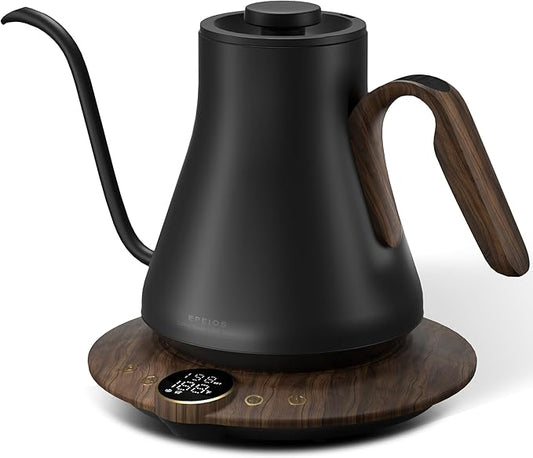 Cocinare FLOW B9 Gooseneck Electric Kettle, Precise Temperature Control for Pour-Over Coffee & Tea Brewing, Stainless Steel Interior, Rapid Heating for Boiling Water 1500W/0.9L (Black Wooden)