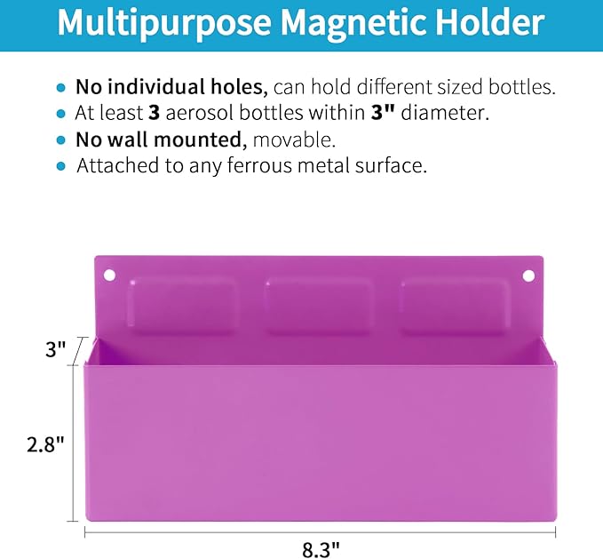 Magnetic Aerosol Spray Can Holder, Magnet Toolbox Bottle Holder, Tool Box Storage Rack for Garage and Home, Craft Workspace, Mechanic Paint Bottle Can Organizer, Pink, 3"x8.3"