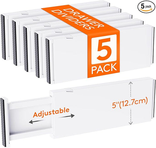 Lifewit 5 Pack Drawer Dividers 5" High, 13.5-22" Adjustable Clothes Organizers, Expandable Dresser Separators in Bedroom/Bathroom/Kitchen/Office
