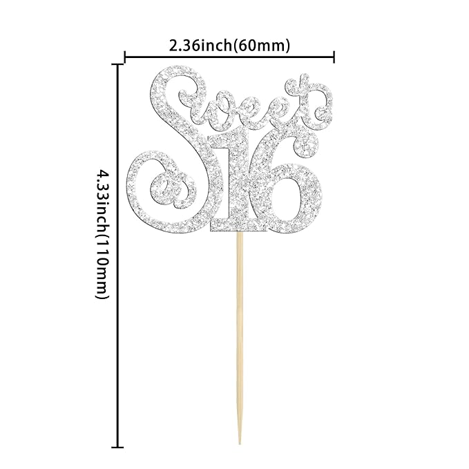 Gyufise 24 Pack Happy Sweet 16 Cupcake Toppers Glitter Sixteen 16th Birthday Cupcake Picks Cheers to 16 Years Old Cupcake Decorations for 16th Birthday Anniversary Party Cake Supplies Silver