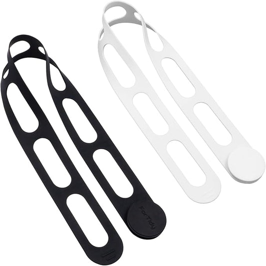 Silicone Utility Strap for Slow Cooker Lid, Pot, Bento Box, 21.65 In Reusable Elastic Self-Lock Silicone Tie for Bundling or Organizing Curtain, Cords, Yoga Mat, Camping Mat, 2pcs (Black&White)